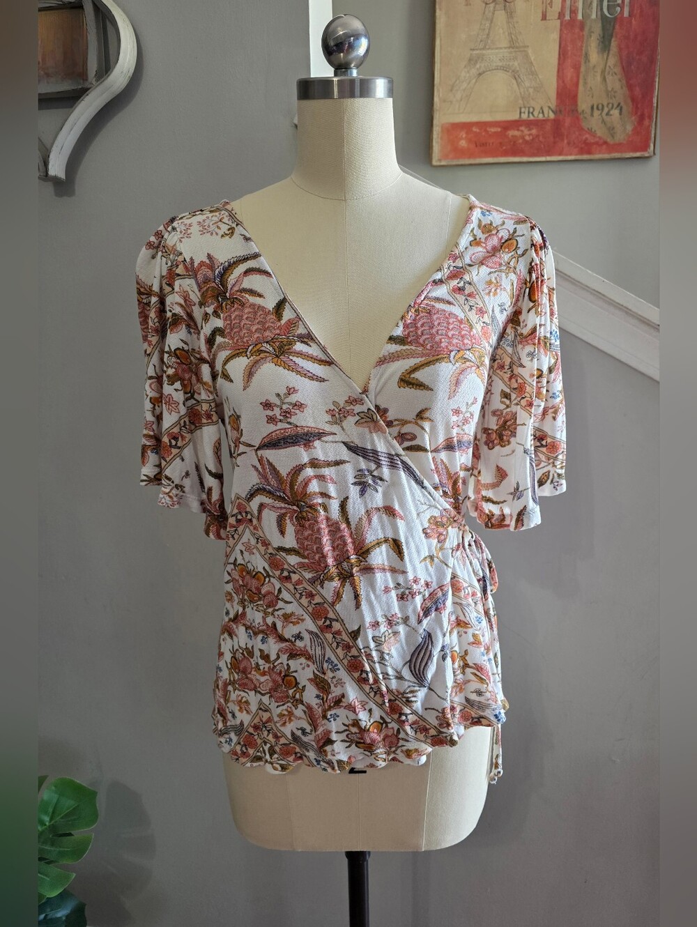 Lucky Brand Top Boho Floral Print Vneck Size Small